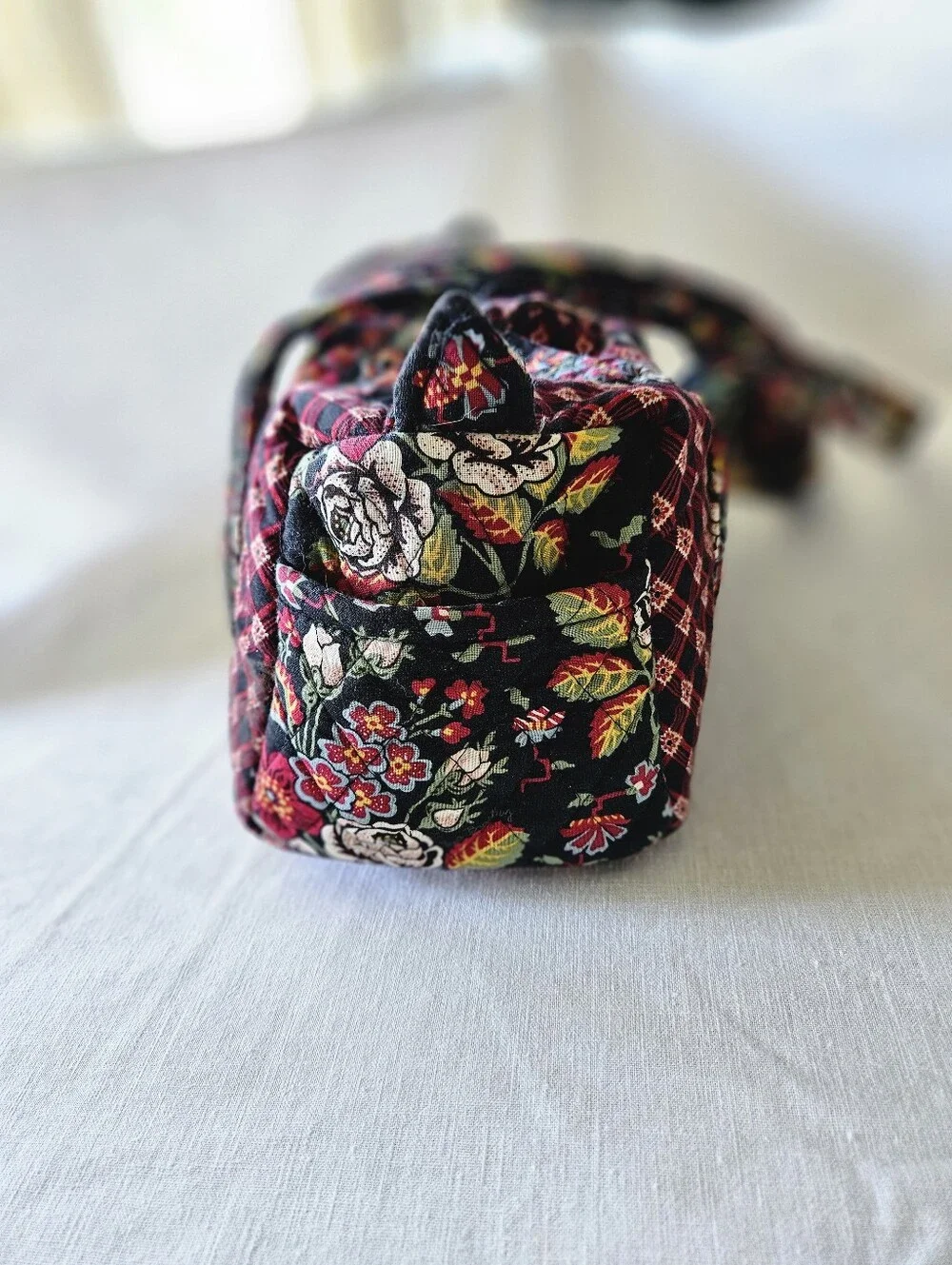 Quilted Floral Vera Bradley Mini Duffel in Black and Red - Women’s Shoulder Bag - Picture 3 of 9